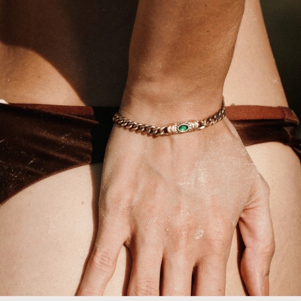 Raena Stones Cadena Bella Bracelet - Gold Green New NIB